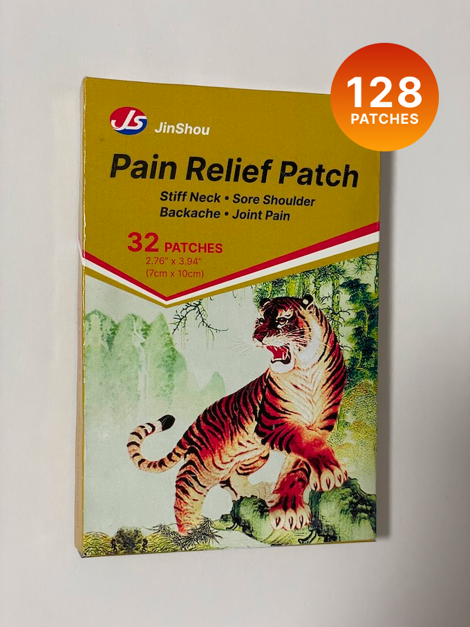 JinShou Tiger Pain Relieving Patch (128 Count) Chinese Tiger Pain Relief Patch  for Back, Neck, Shoulder, Knee Pain and Muscle Soreness, Ultra Strength, Natural Herbs, Heat Patches (16 Packs 8 Each)